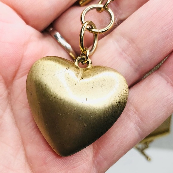 Vintage Brass Gold Electroplated Puff Heart Charm Wide Mesh Bracelet - Picture 11 of 14